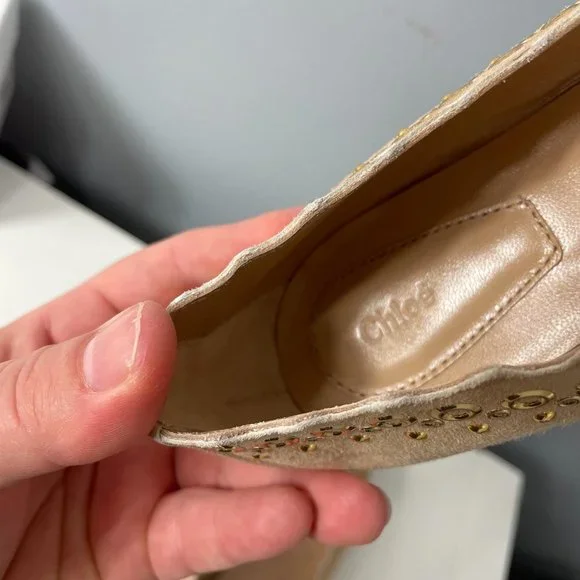 CHLOE Flo Grommet Scalloped Suede Ballerina Flat size 39